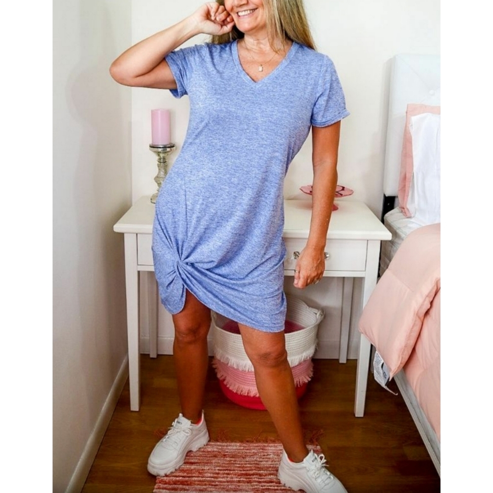 L,XL Blue Twisted Knot Short Dress